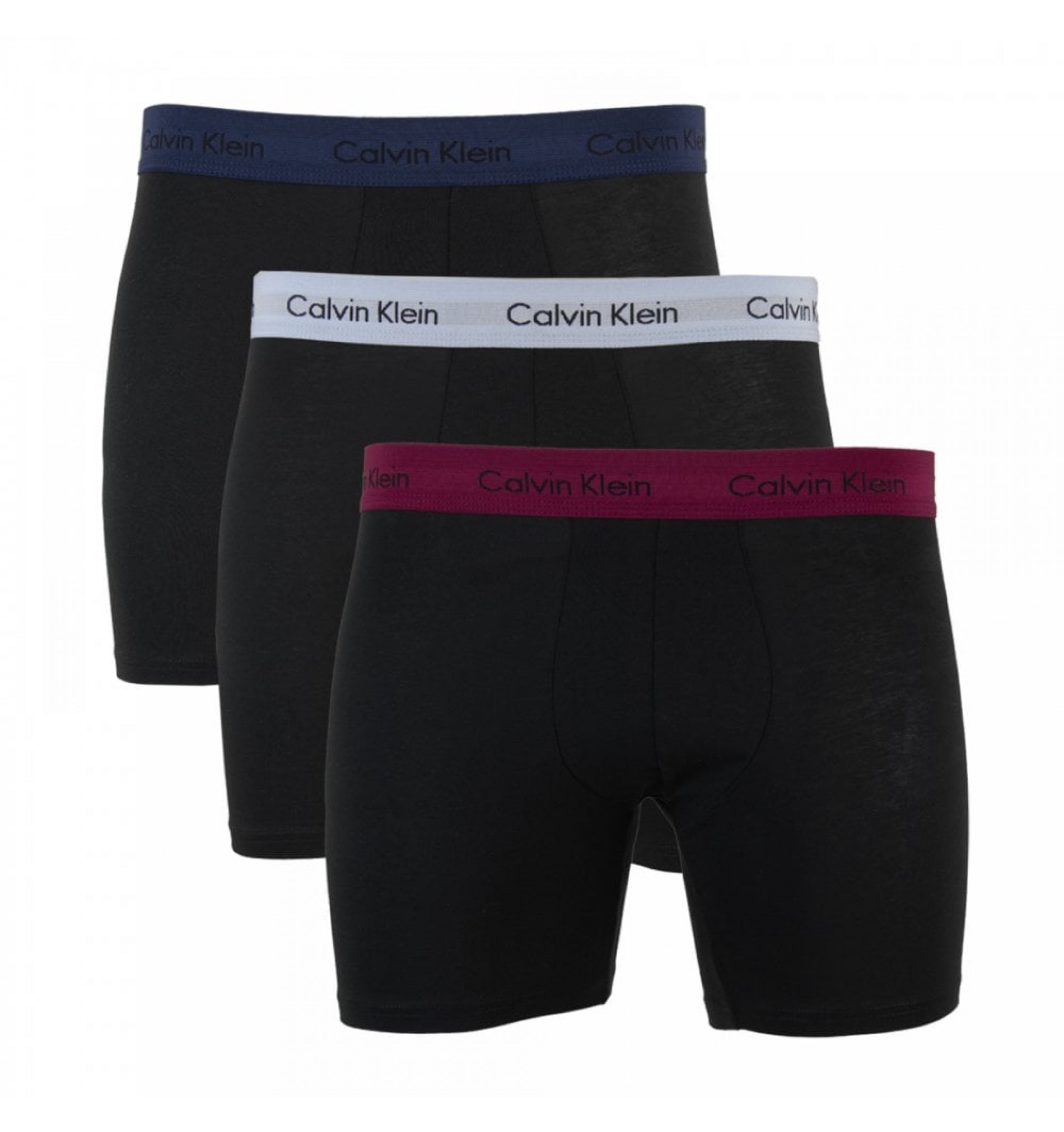 boxerky s predlženým strihom - 3PACK 'COTTON STRETCH' čierne s farebnými gumičkami  RVN