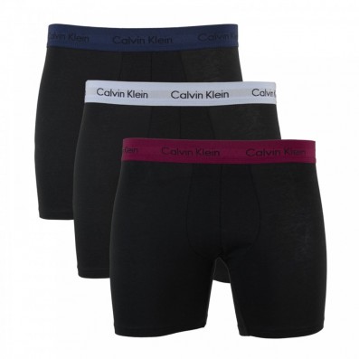 boxerky s predlženým strihom - 3PACK 'COTTON STRETCH' čierne s farebnými gumičkami  RVN